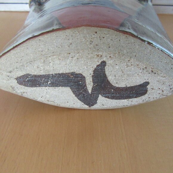 Vintage glazed art pottery envelope shaped vase -geometric pattern-Modernist-MCM - Picture 12 of 12